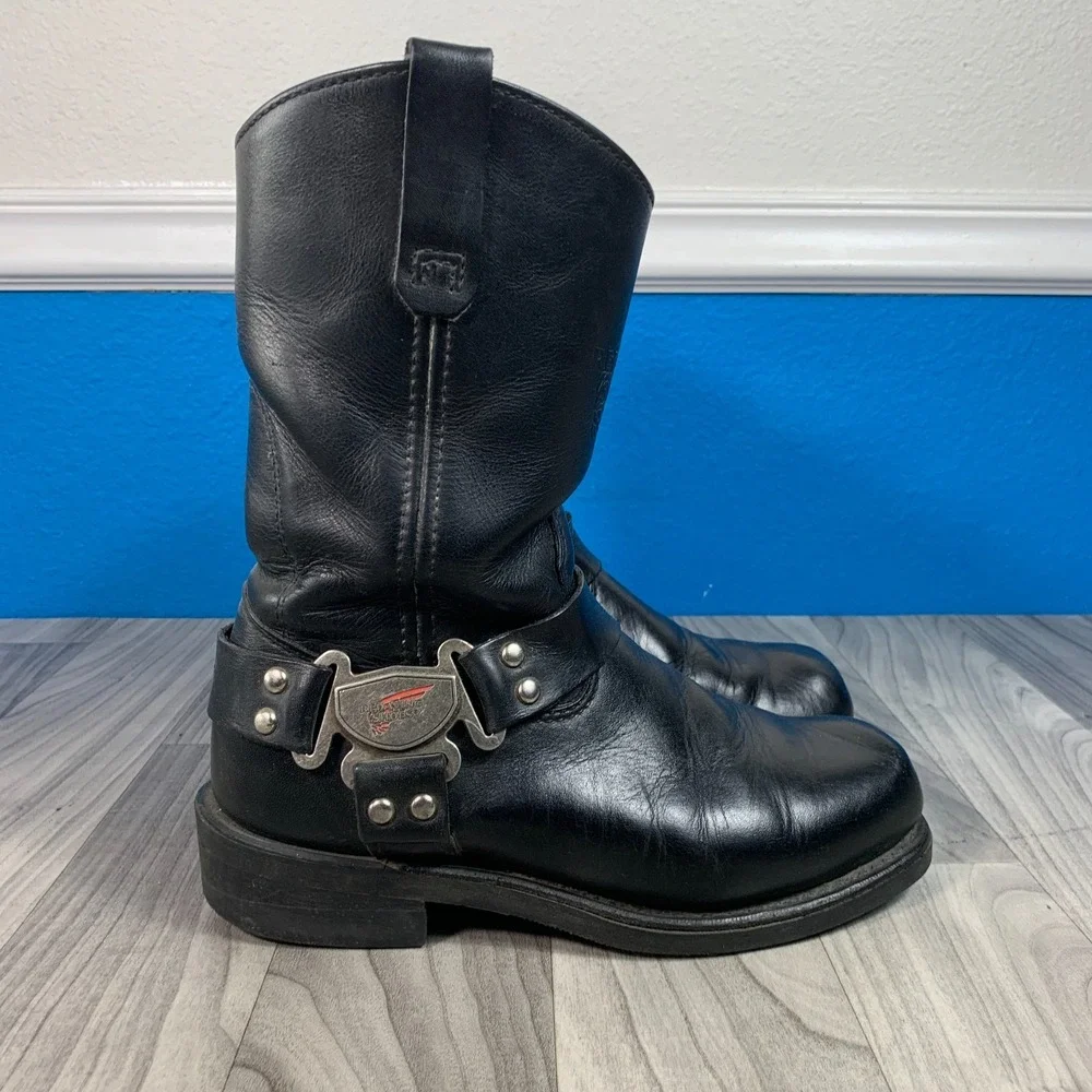 Red Wing 969 Harness Motorcycle Boots Black Leather USA Men's Size 8.5D